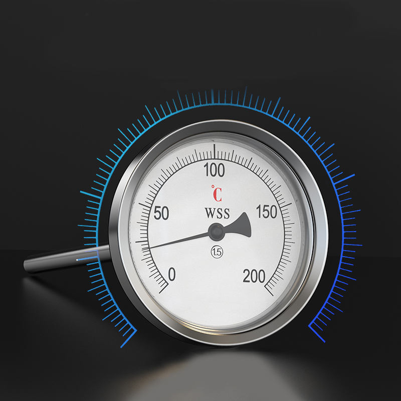 Промышленный биметаллический термометр аксиально-радиального типа нестандартной длины с резьбой 1/2, нержавеющая сталь 304, точность 1,6